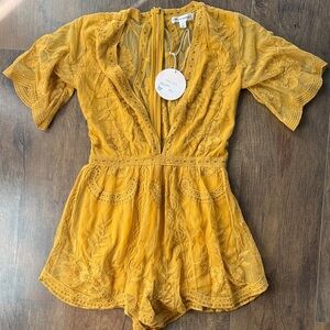 Wild Honey Golden Lace Romper